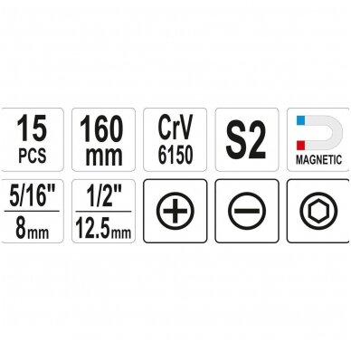 Smūginis atsuktuvas su magnetiniais antgaliais 15vnt. 4