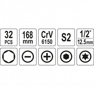 Smūginis reversinis atsuktuvas 32vnt. 2