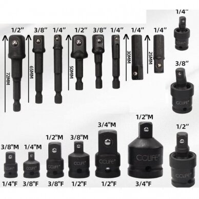 Smūginių adapterių ir šarnyrų/kardanų rinkinys Cr-Mo 17vnt. 4