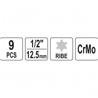 Smūginių antgalių rinkinys (1/2") Spline (Ribe) M5 - M14 9 vnt. 4