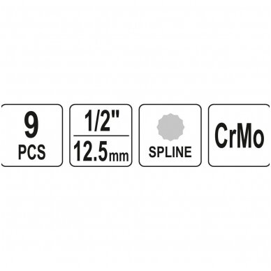 Smūginių antgalių rinkinys (1/2") Spline (XZN) M4 - M16 9vnt. 4