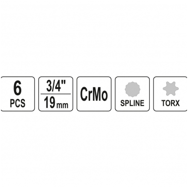 Smūginių antgalių rinkinys (3/4") T-Star (Torx) spline - 6 vnt. 4