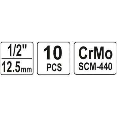 Smūginių galvučių rinkinys, šešiakampės (1/2") 10 - 22mm. 10vnt. 4