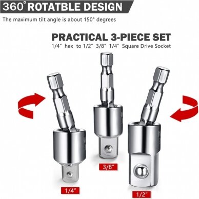 Smūginių šarnyrinių adapterių rinkinys 360°  3vnt. 2