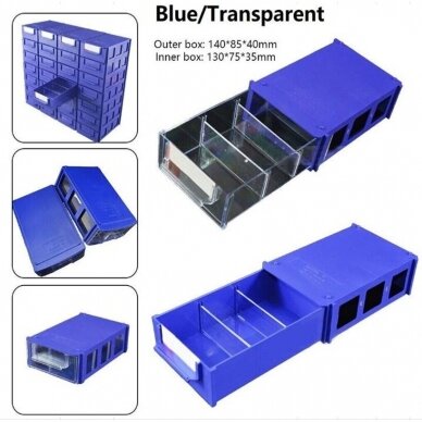 Sukraunama plastikinių techninės įrangos dalių laikymo dėžutė 14x8.5x4cm. 3