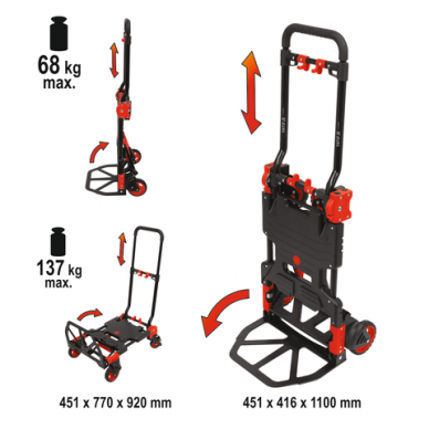 Sulankstomas transportavimo vežimėlis 2 viename keliamoji galia 137kg. 1