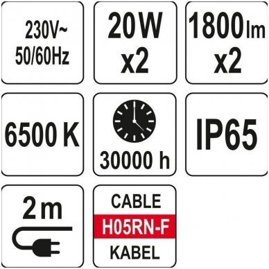 Šviesos diodų lempa - prožektorius su stovu SMD LED 2 x 20W 3600 LM 5