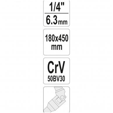 T rankena -šarnyrinis kvadratas 6,3 mm - 450 mm 2