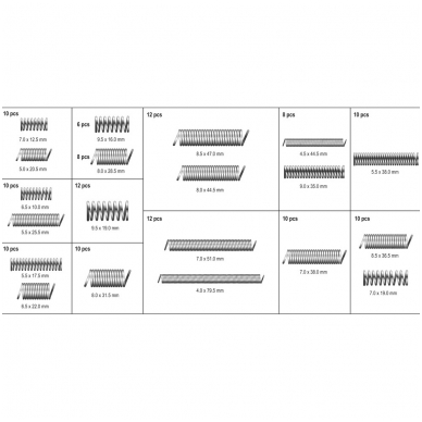 Tempimo ir suspaudimo spyruoklių rinkinys 200 vnt 2
