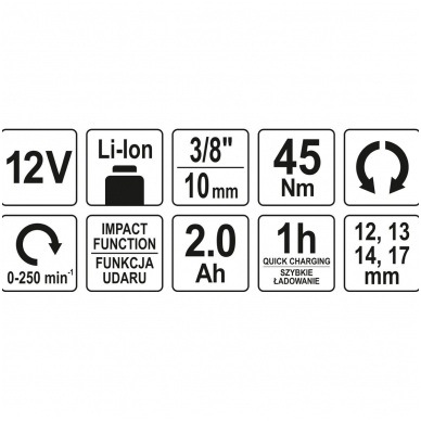 Terkšlė akumuliatorinė smūginė -12.5 mm (1/2")- 12V 2,0AH 45 NM 5