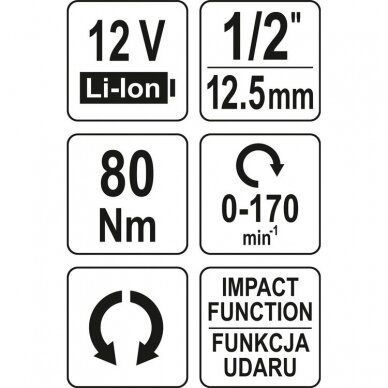 Terkšlė akumuliatorinė smūginė bešepetėlinė 1/2" 12V 80Nm be akumuliatoriaus 3