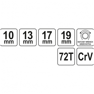 Terkšlinis raktas kilpinis dvipusis 10-13-17-19 mm 2