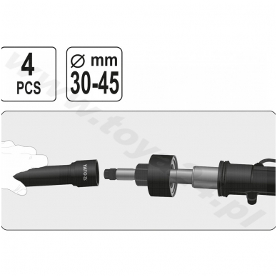 Vairo traukės-ašies nuėmimo antgalių rinkinys su 3 keičiamomis 30 - 45 mm užspaudimo galvutėmis 4