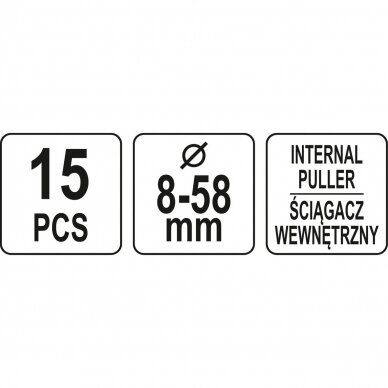 Vidinių guolių nuėmėjų komplektas su atbuliniu plaktuku 15vnt. 2