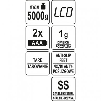 Virtuvinės svarstyklės nerūdijantis plienas 15 X 22,5 X 1,5cm. 4