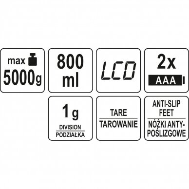 Virtuvinės svarstyklės su lėkšte 800ml. 6