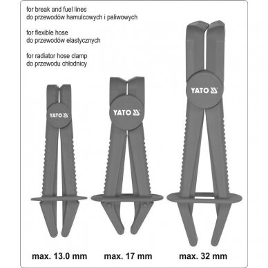 Žarnų užspaudimo replės lenktos, 90° kampas 155-220mm. 3vnt. 2