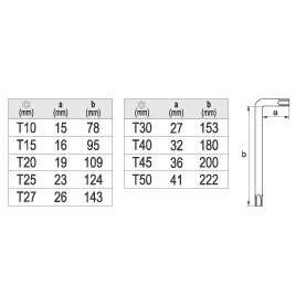 Žvaigždutinių ilgų raktų komplektas TORX 9 dalių T10-T50 1